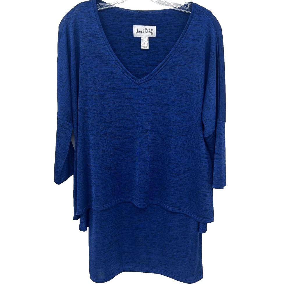 JOSEPH RIBKOFF Women's Sz 6 Blue 3/4 Dolman Sleeve V-Neck Layered Tunic Stretch